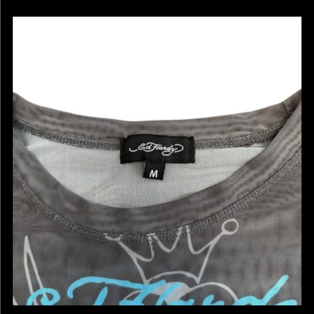 Vintage Ed Hardy Mesh Sheer Long Sleeve Top Skull Rose Tattoo Graphic Women’s M - Picture 10 of 10
